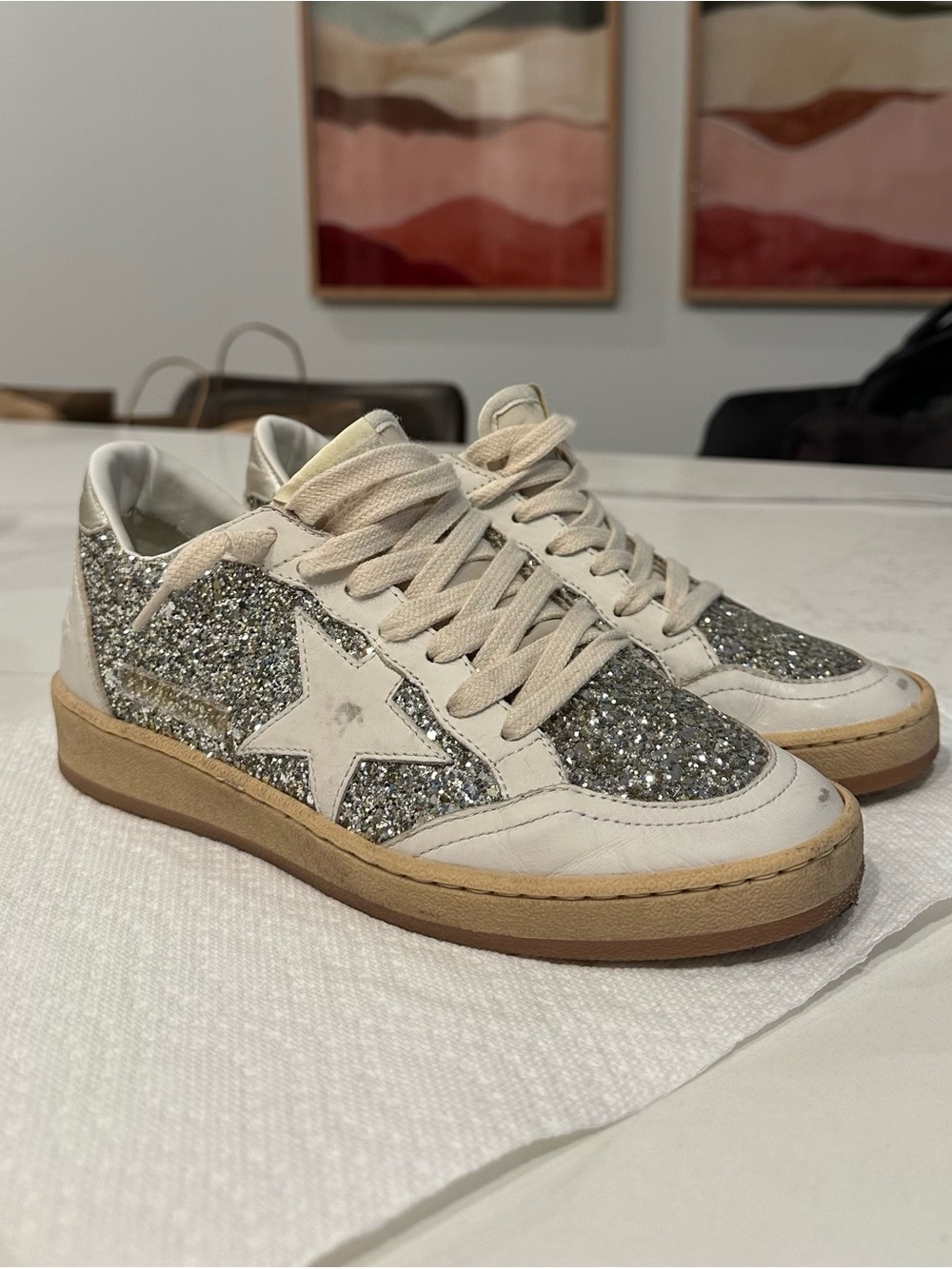 Golden Goose Women's Silver/Gold Glitter Star Sneakers - Picture 1 of 8